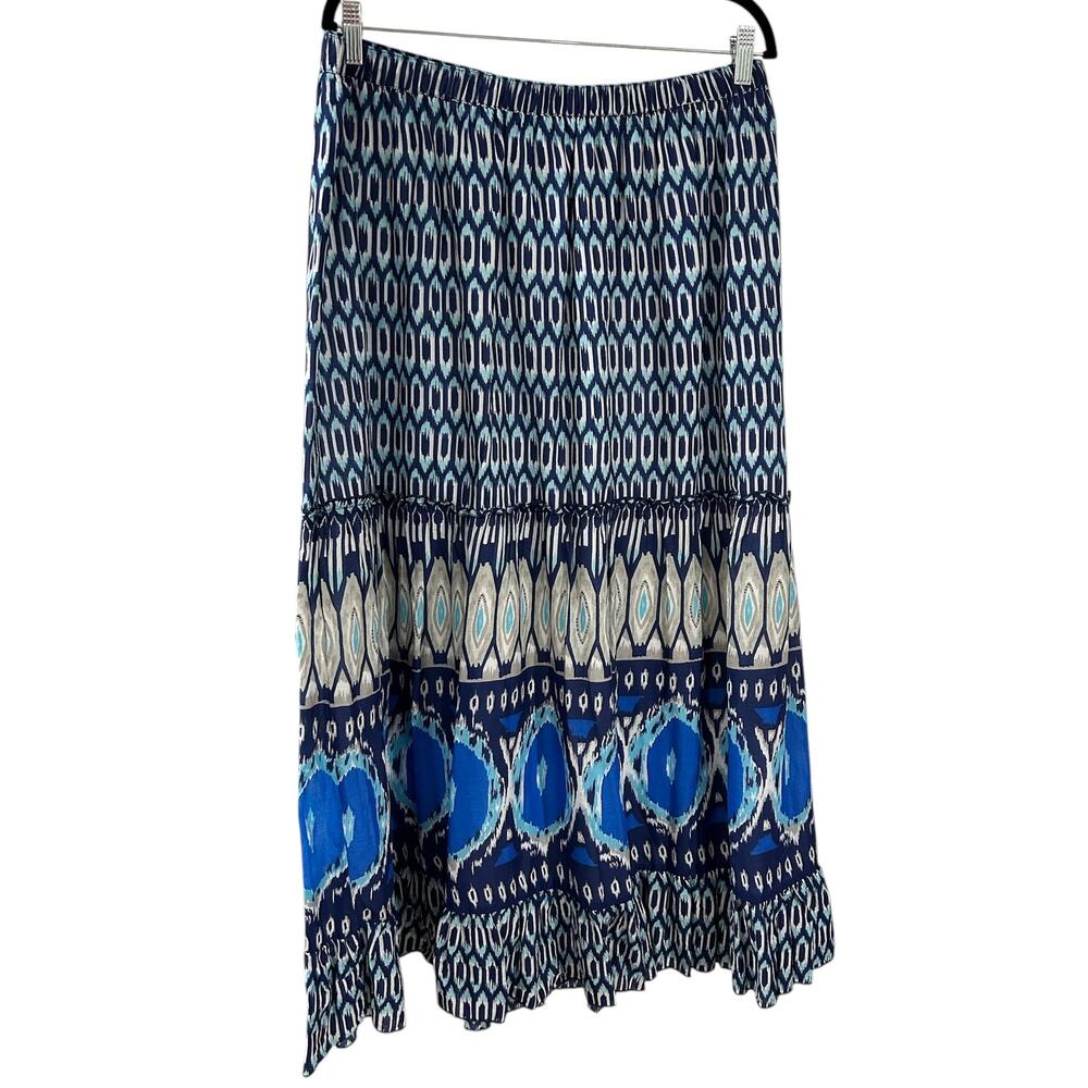 Lane Bryant Bohemian Style Tier Maxi Skirt Blue Ikat and Geometric Plus Sz 18-20